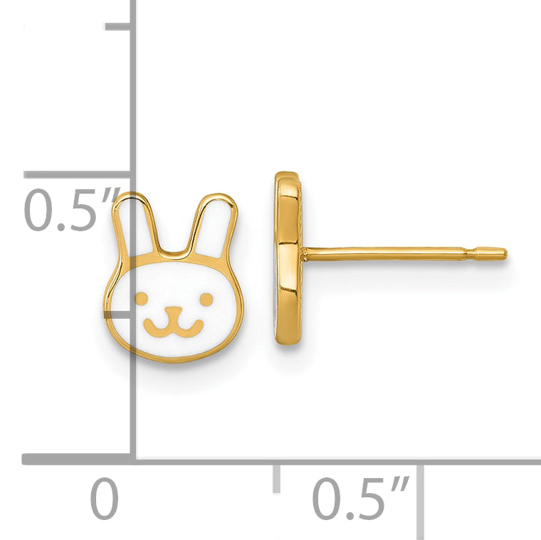 14k Madi K Polished White Enameled Bunny Face Childrens Post Earrings