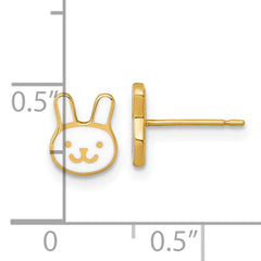 14k Madi K Polished White Enameled Bunny Face Childrens Post Earrings