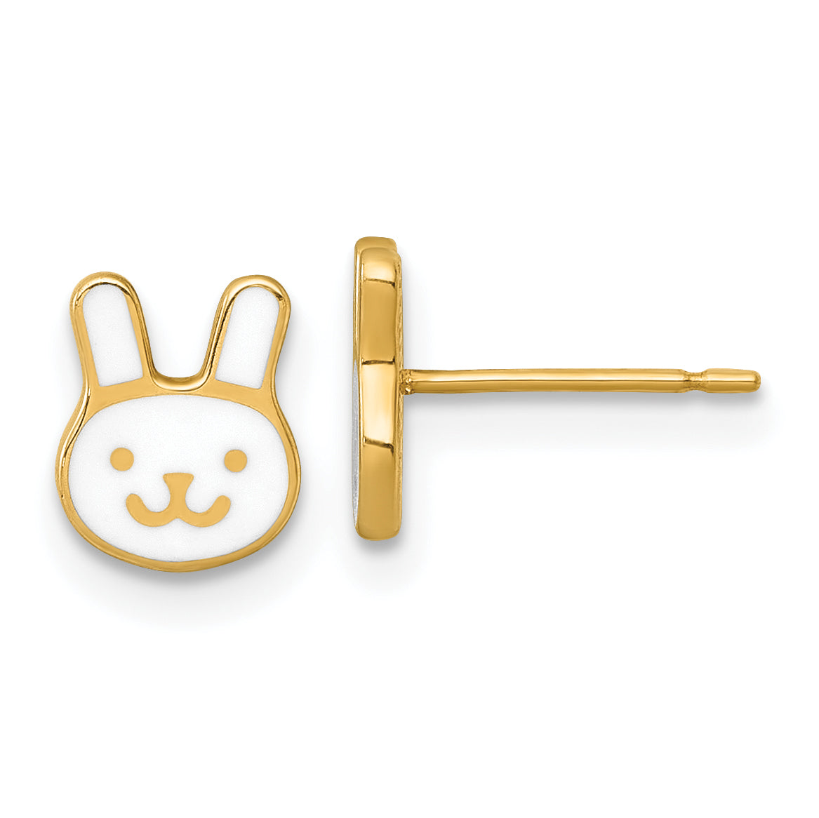 14k Madi K Polished White Enameled Bunny Face Childrens Post Earrings Main image