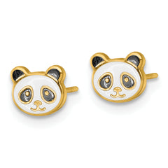 14k Madi K Polished Black and White Enameled Panda Childrens Post Earrings