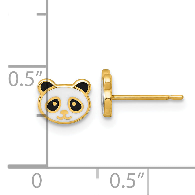 14k Madi K Polished Black and White Enameled Panda Childrens Post Earrings