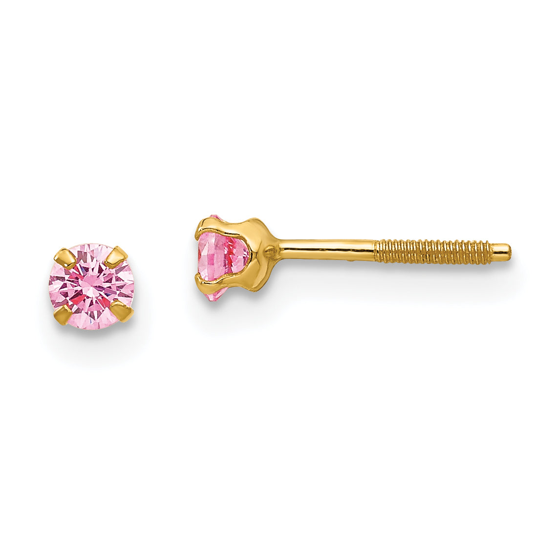 14k Madi K 3mm Imitation Pink Tourmaline Birthstone Earrings (Oct) Main image