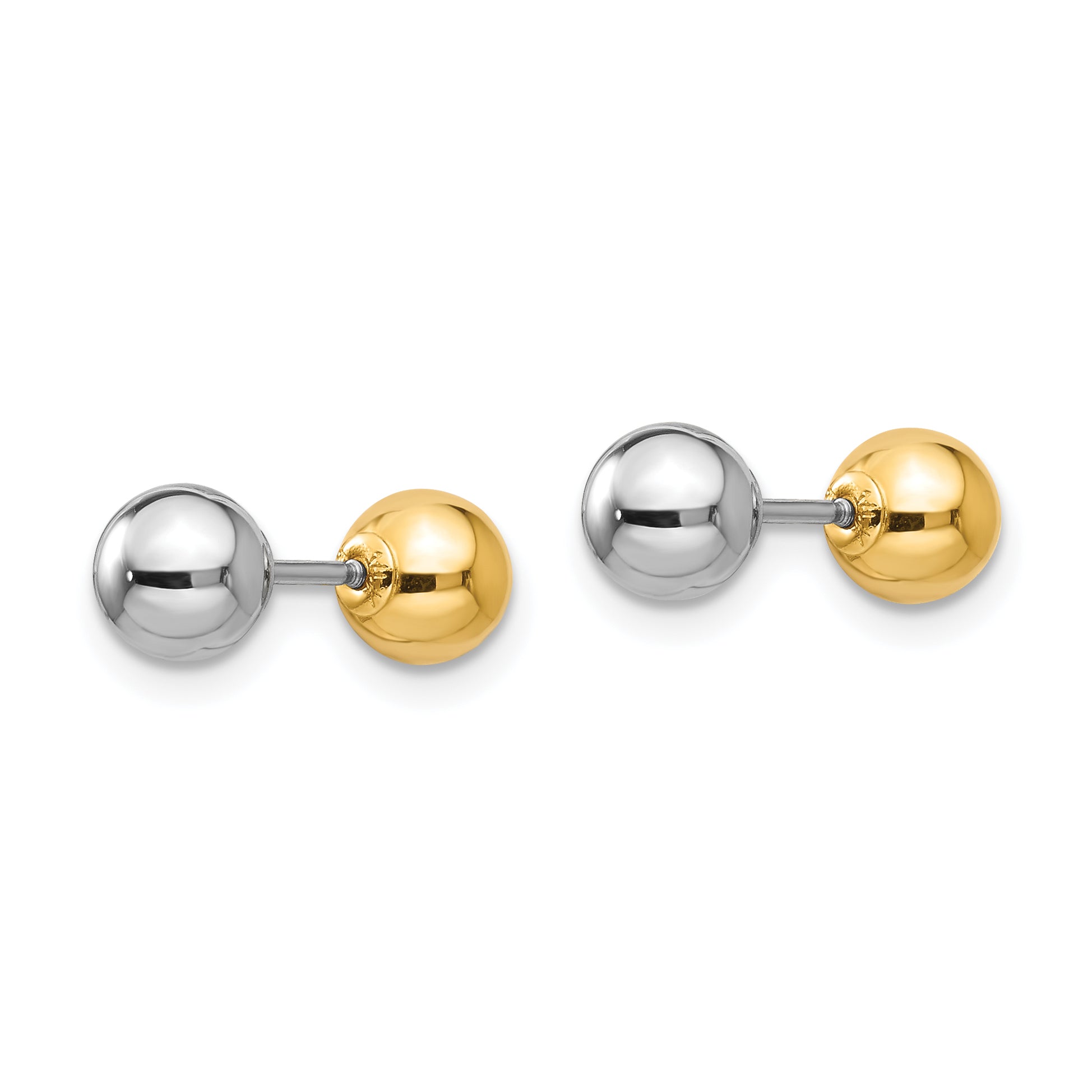 14k Madi K Two-tone Reversible 5mm Ball Screw Earrings Secondary image