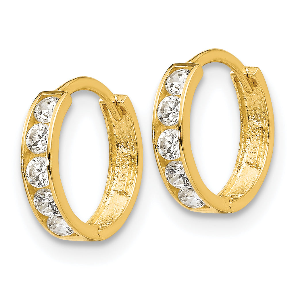 14k Madi K CZ Children's Hinged Hoop Earrings Secondary image