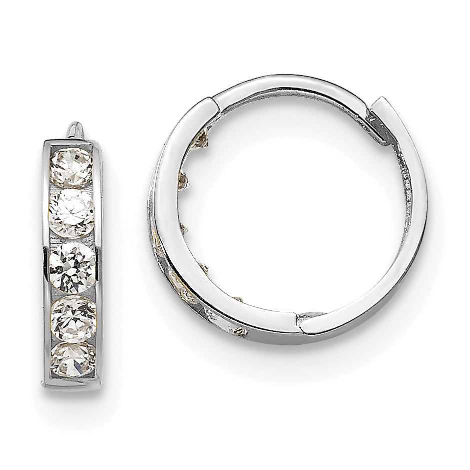 14k White Gold Madi K CZ Children's Hinged Hoop Earrings Main image