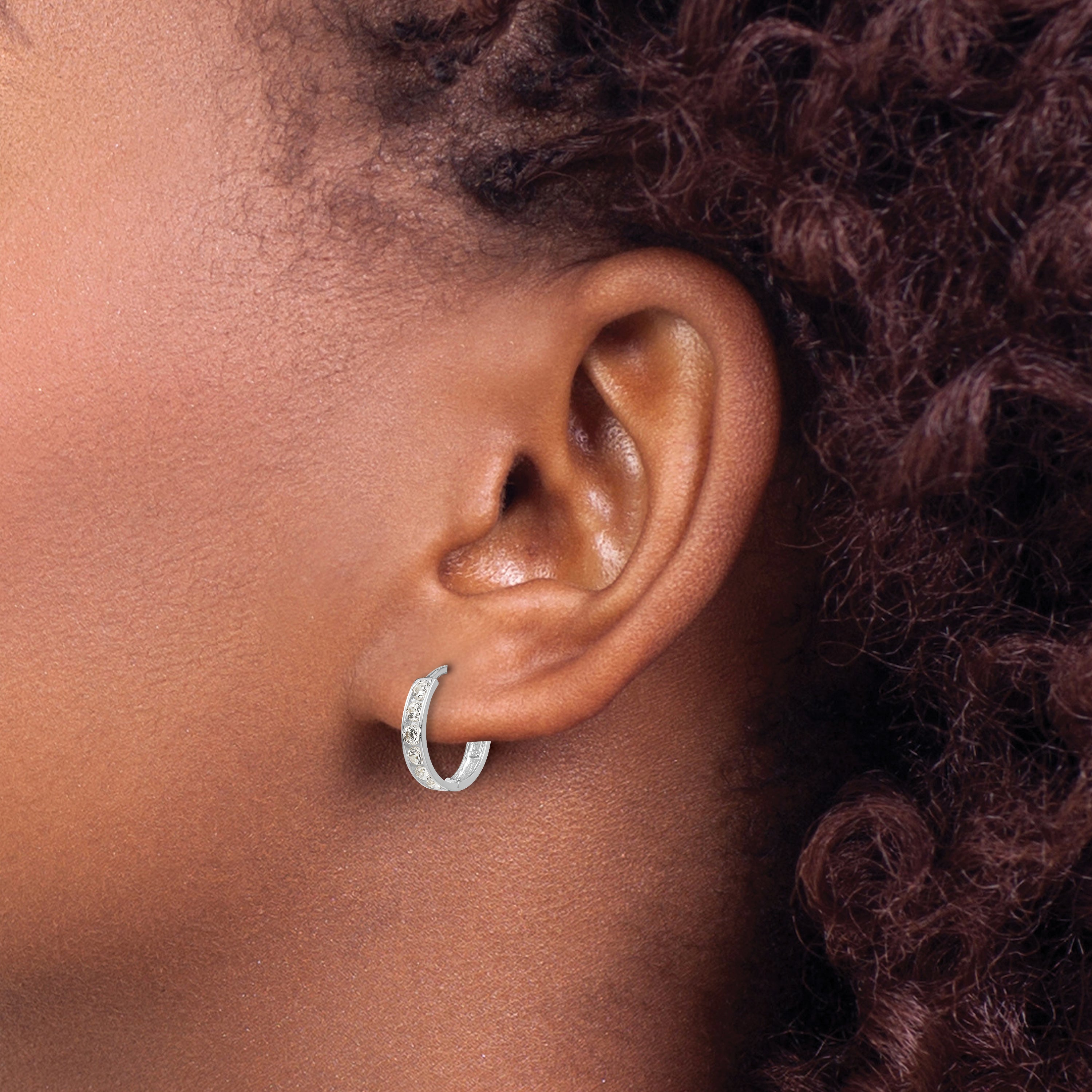 14k White Gold Madi K CZ Children's Hinged Hoop Earrings