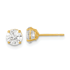 Round Cubic Zirconia Basket Set Stud Earrings in 14K Yellow Gold, 5mm - Sophia Jewelers