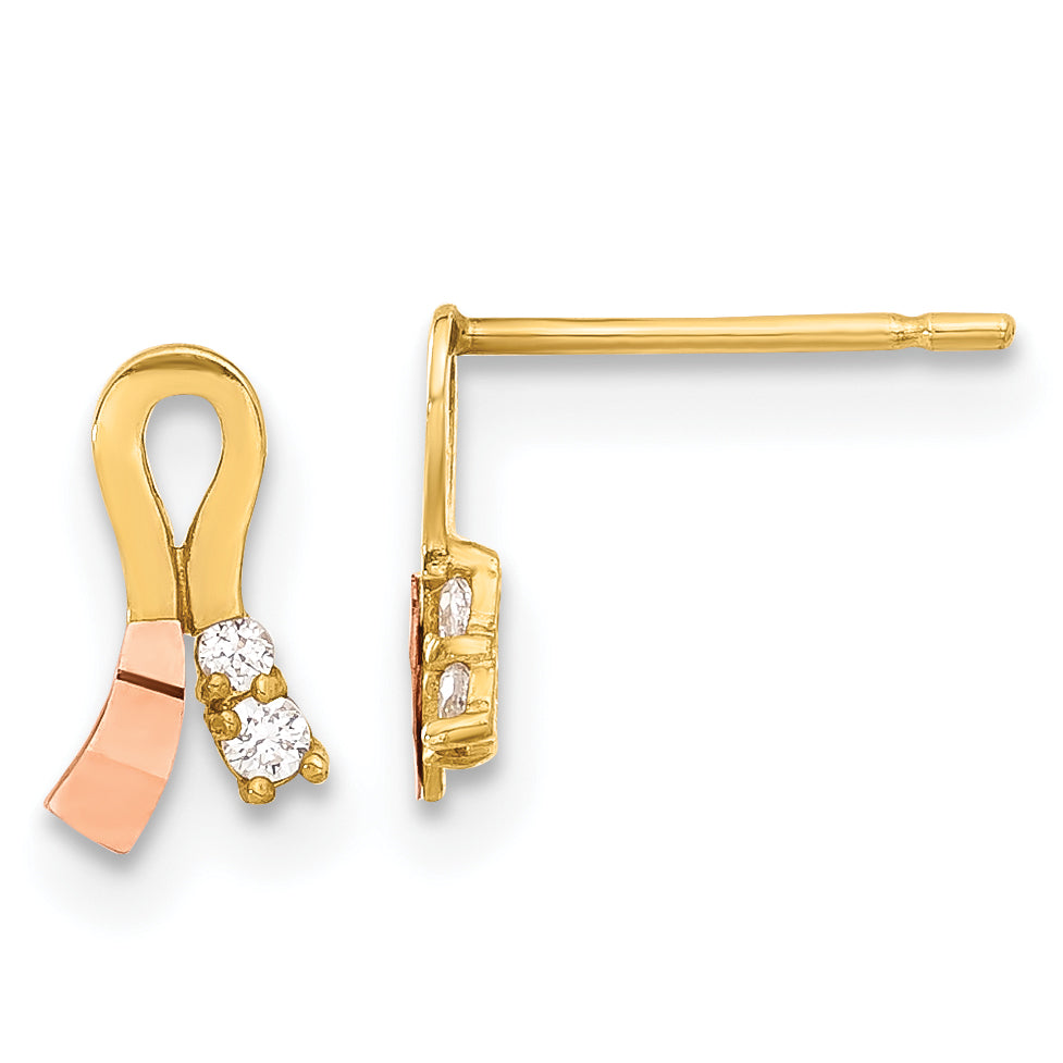14k Madi K Yellow & Rose Gold CZ Children's Ribbon Earrings Main image