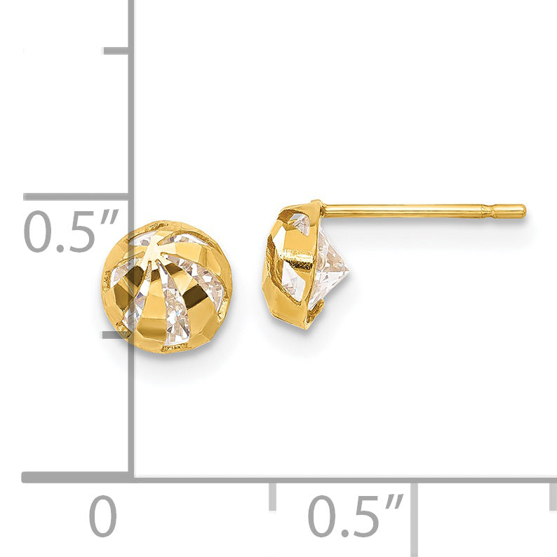 14k Madi K CZ D/C Children's Half Round Ball Post Earrings Secondary image