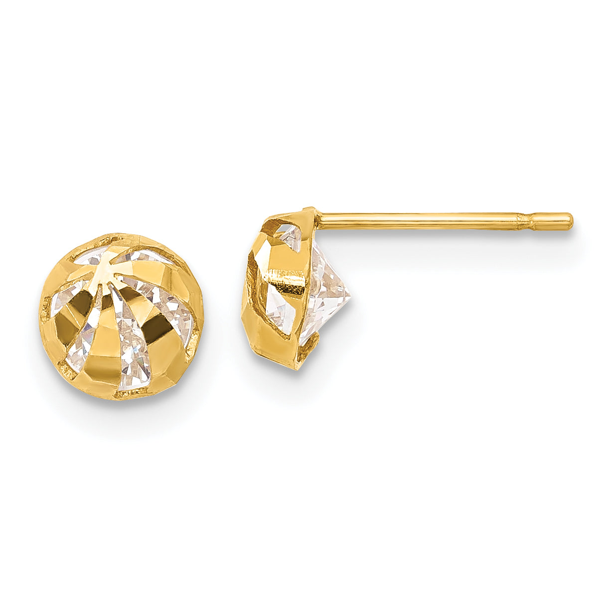 14k Madi K CZ D/C Children's Half Round Ball Post Earrings Main image