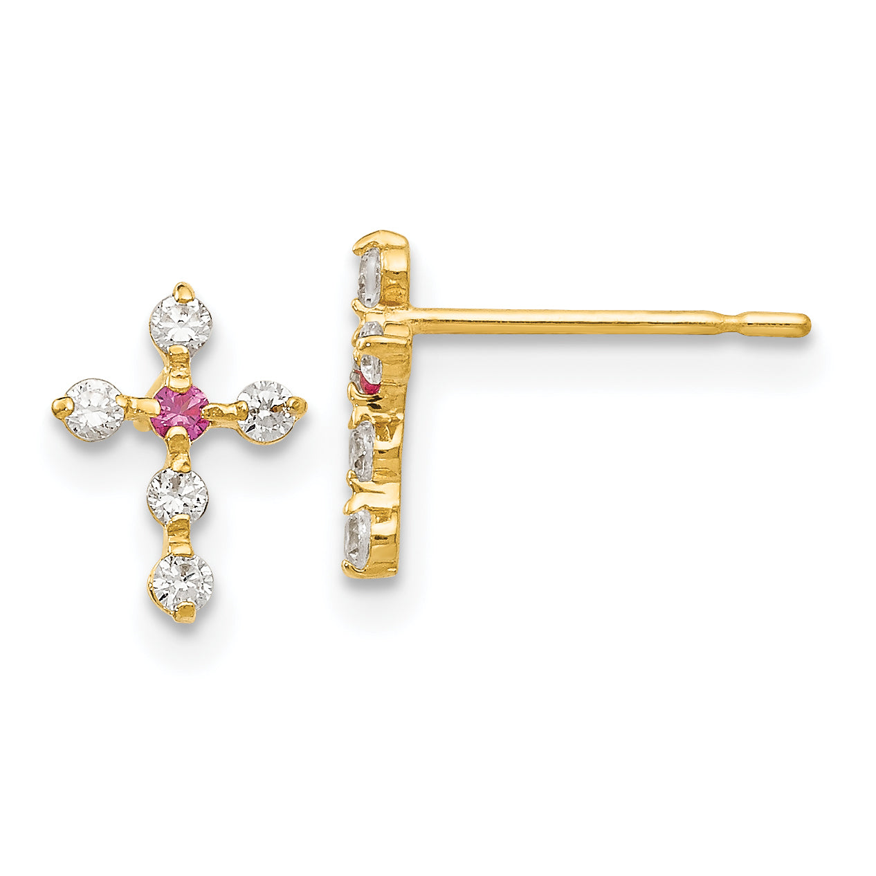 14k Madi K CZ Children's Cross Post Earrings Main image