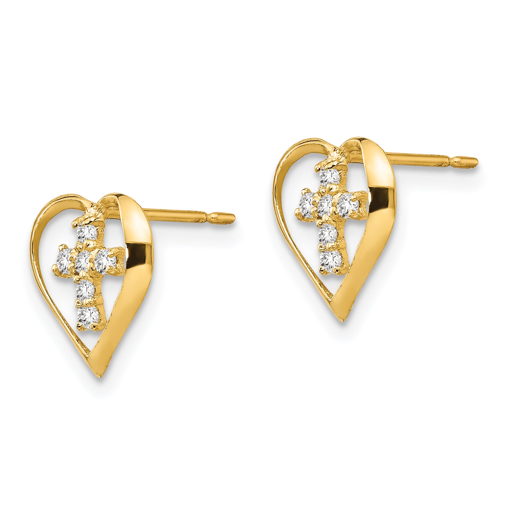 14k Madi K CZ Children's Heart Cross Post Earrings Secondary image