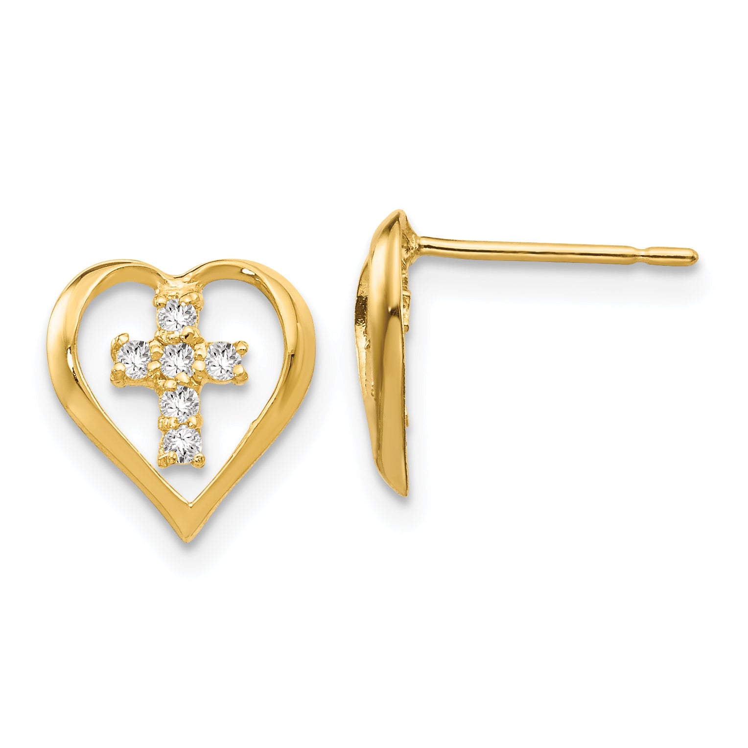 14k Madi K CZ Children's Heart Cross Post Earrings Main image