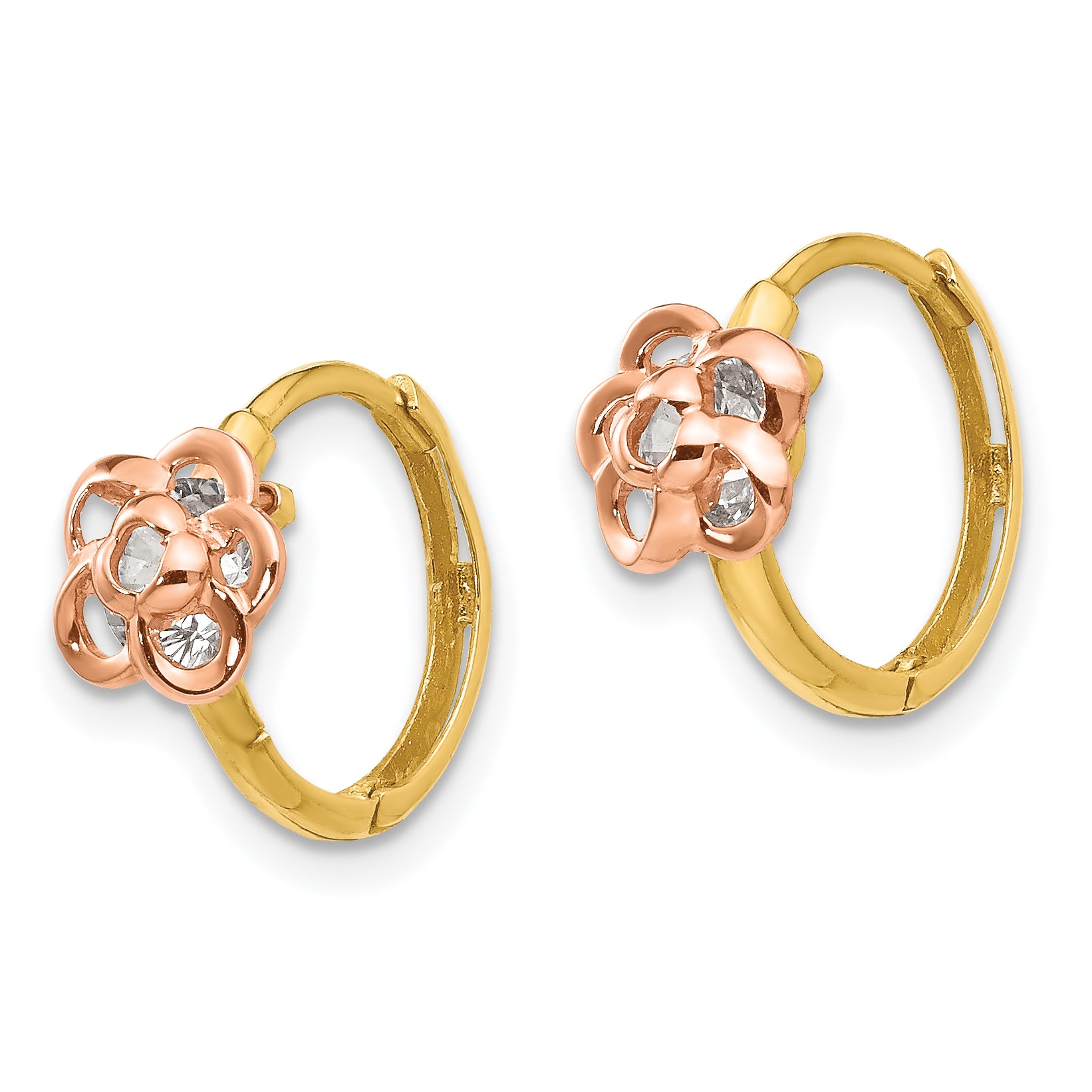 14k Yellow & Rose Gold Madi K CZ Flower Hinged Hoop Earrings Secondary image