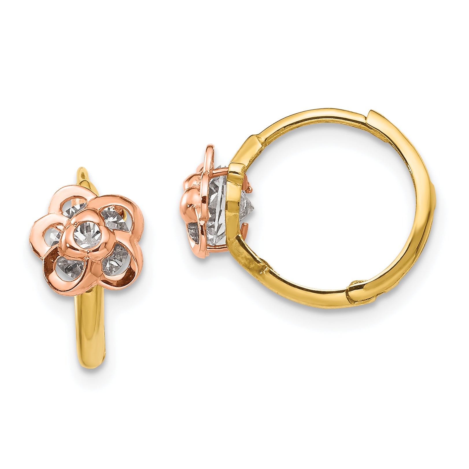 14k Yellow & Rose Gold Madi K CZ Flower Hinged Hoop Earrings Main image