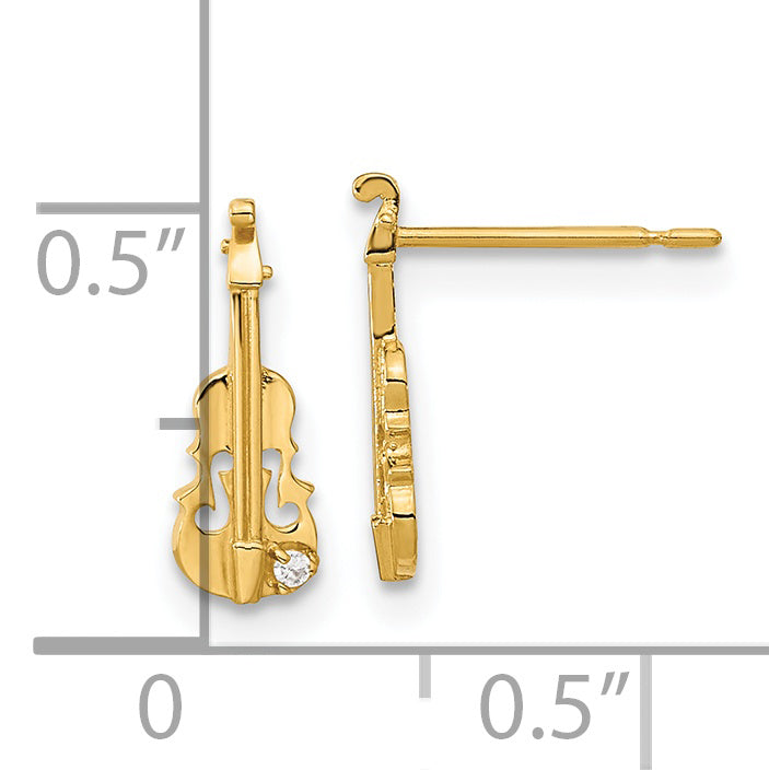 14k Madi K CZ Children's Violin Post Earrings