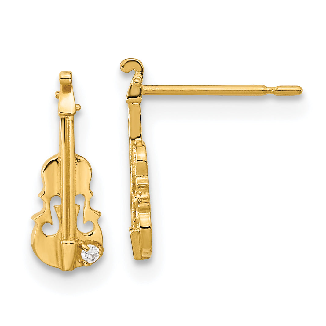 14k Madi K CZ Children's Violin Post Earrings Main image