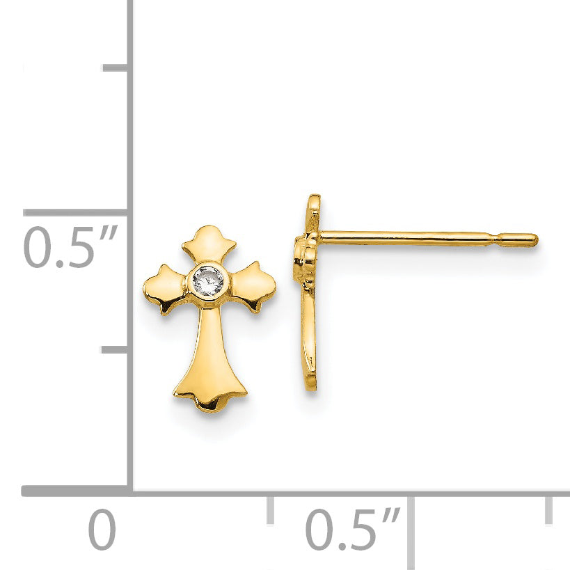14k Madi K CZ Children's Cross Post Earrings