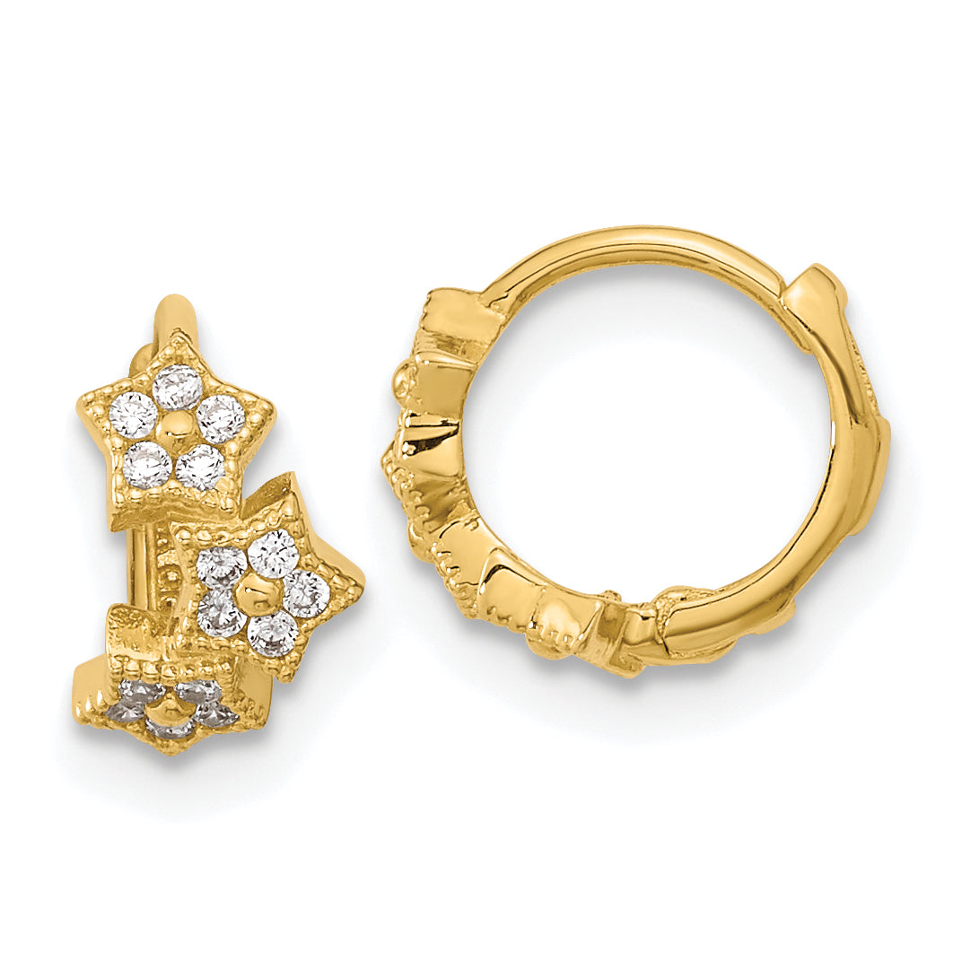 14k Madi K CZ 3-Star Hinged Hoop Earrings Main image