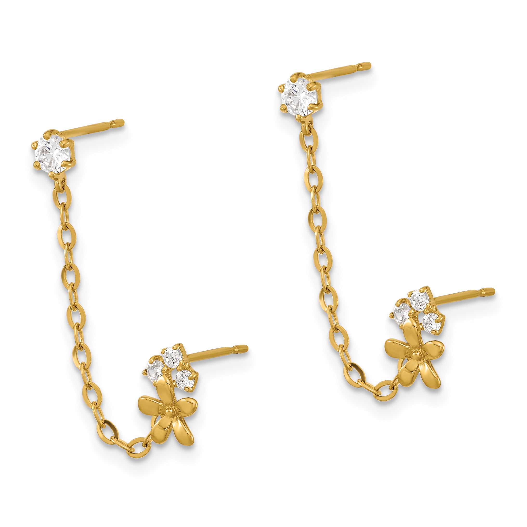14k Madi K CZ Double Post w/Chain Flower Earring Secondary image