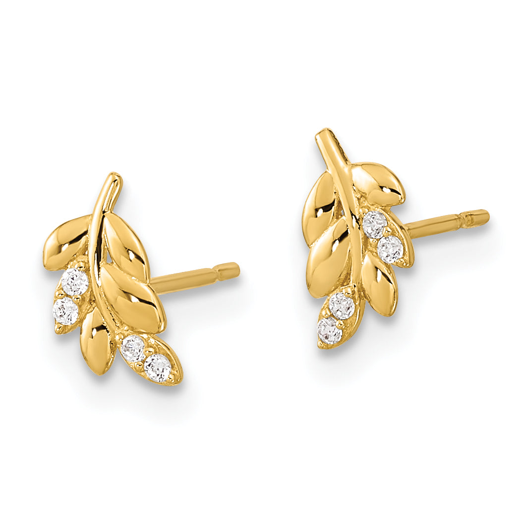 14k Madi K Kids CZ Fern Leaf Post Earrings Secondary image