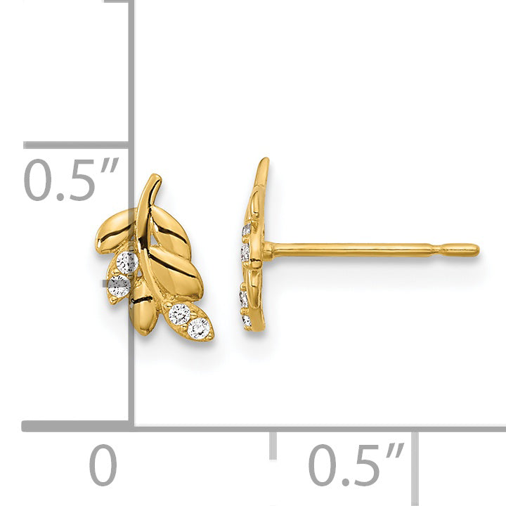 14k Madi K Kids CZ Fern Leaf Post Earrings