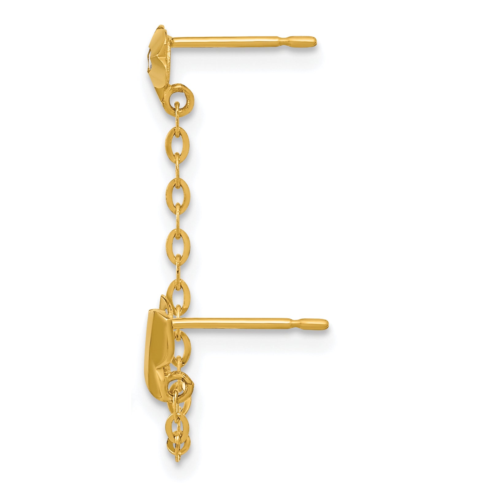 14k Madi K CZ Double Post w/Chain Butterfly & Flower Single Earring