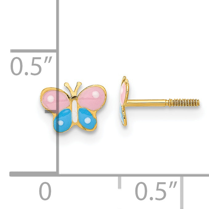 14k Madi K Polished Enameled Butterfly Screwback Post Earrings