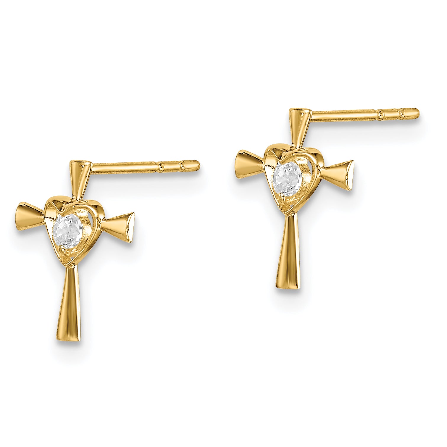14k Madi K CZ Cross with Heart Post Earrings Secondary image