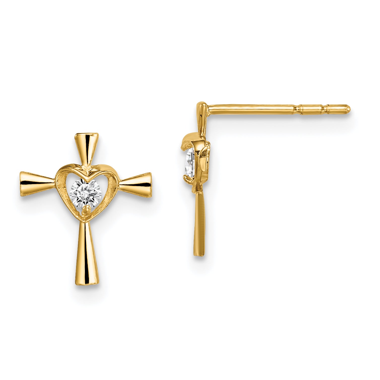 14k Madi K CZ Cross with Heart Post Earrings Main image