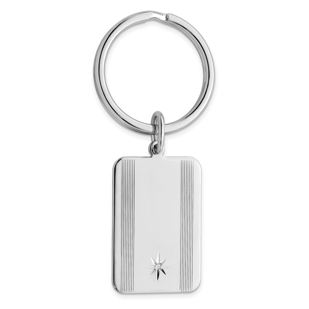 Rhodium-plated Kelly Waters Star Cut .001ct. Diamond Key Ring