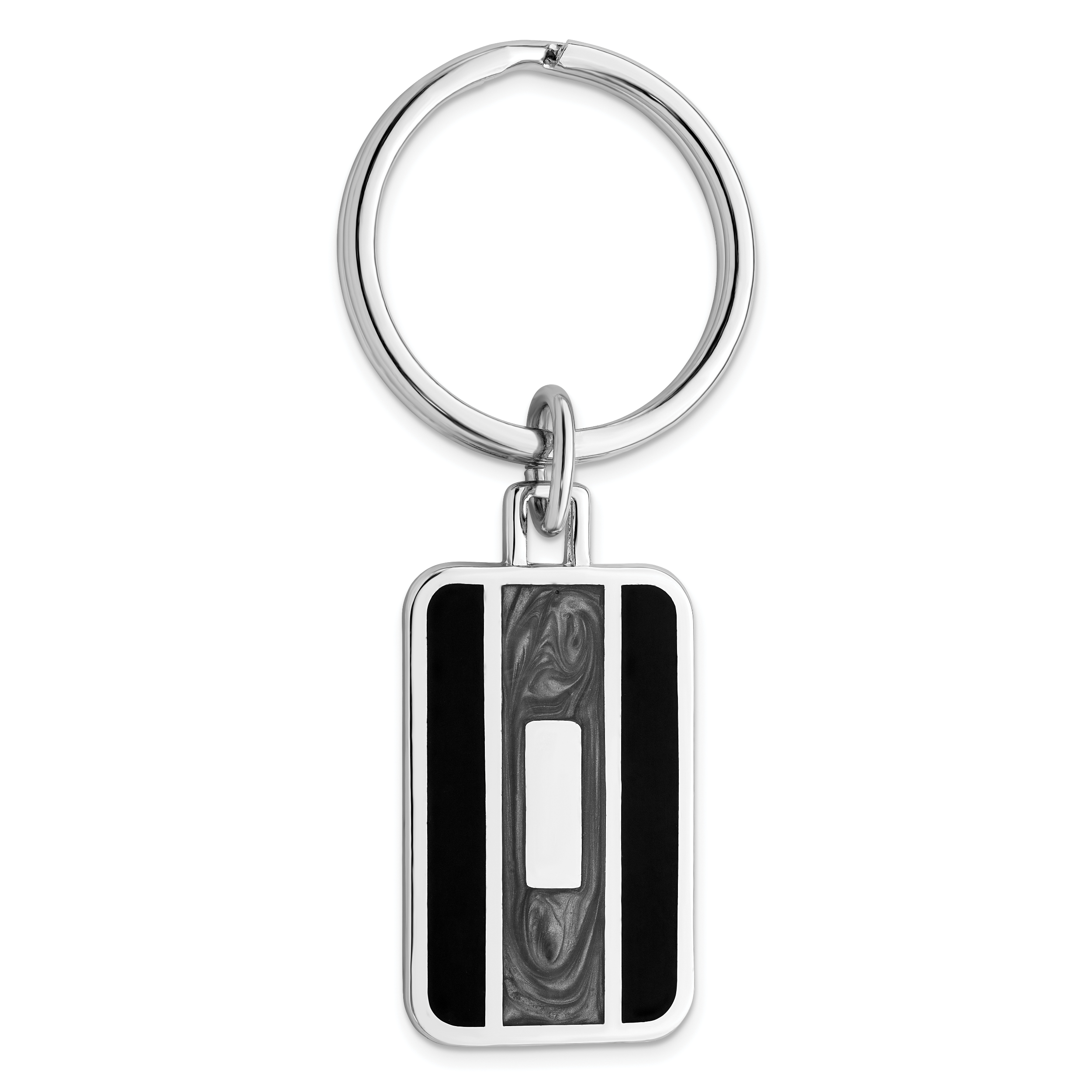 Rhodium-plated Kelly Waters Black and Grey Epoxy Key Ring with Engravable Area Main image
