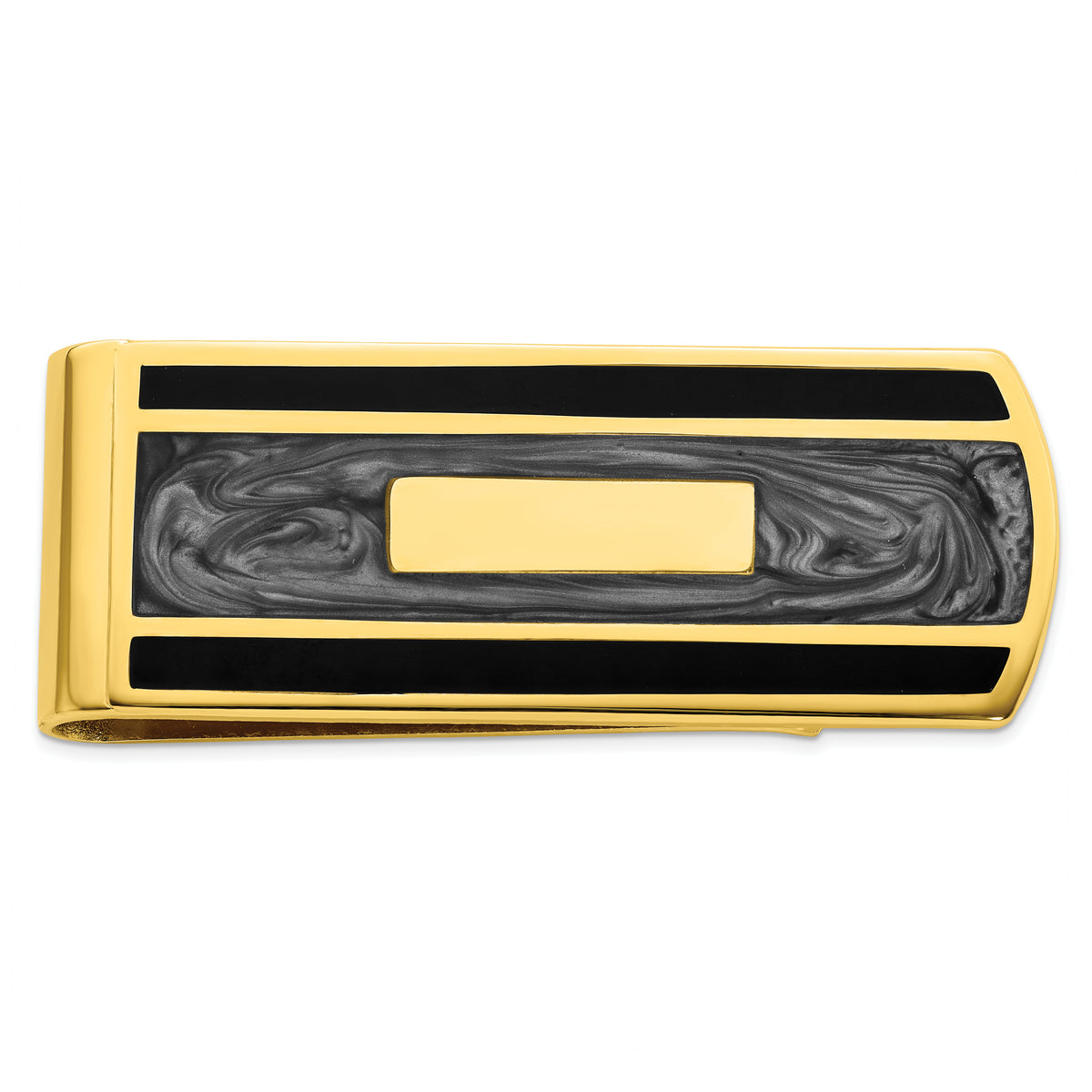 Gold-plated Kelly Waters Black and Grey Epoxy Money Clip with Engravable Area