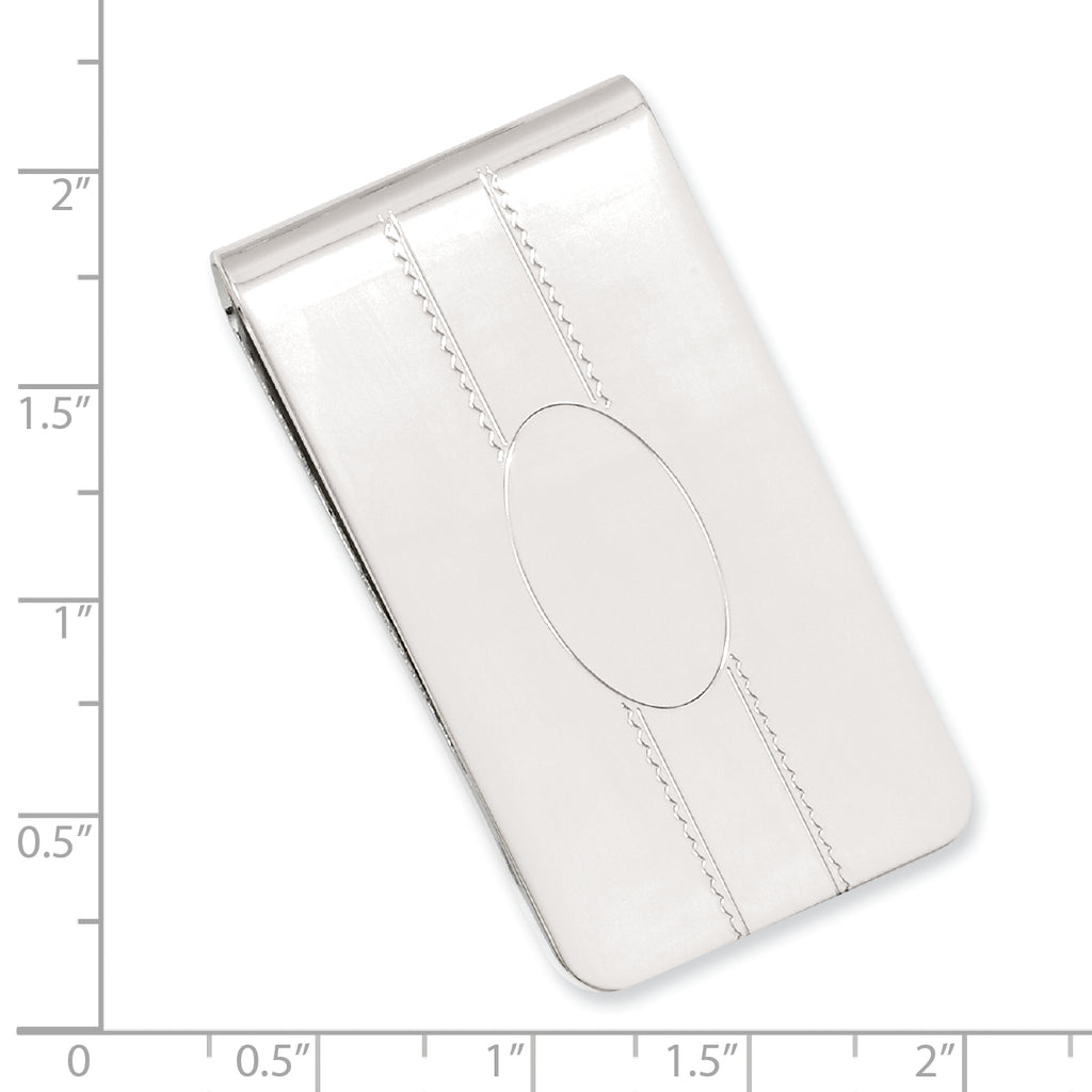 Rhodium-plated Kelly Waters Engraveable Oval Center Money Clip