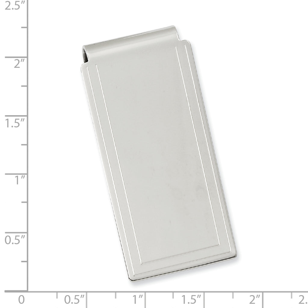 Rhodium-plated Kelly Waters Engraved Edge Plain Hinged Money Clip