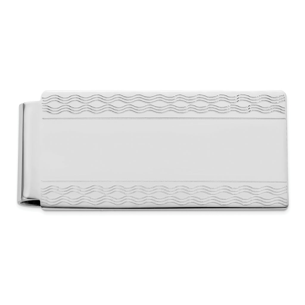 Rhodium-plated Kelly Waters Patterned Edge Hinged Money Clip
