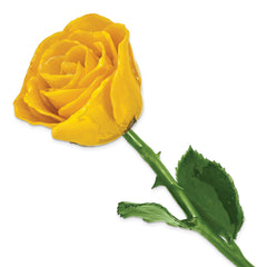 Yellow Lacquer Dipped Natural Rose with Green Leaves and Stem - Sophia Jewelers