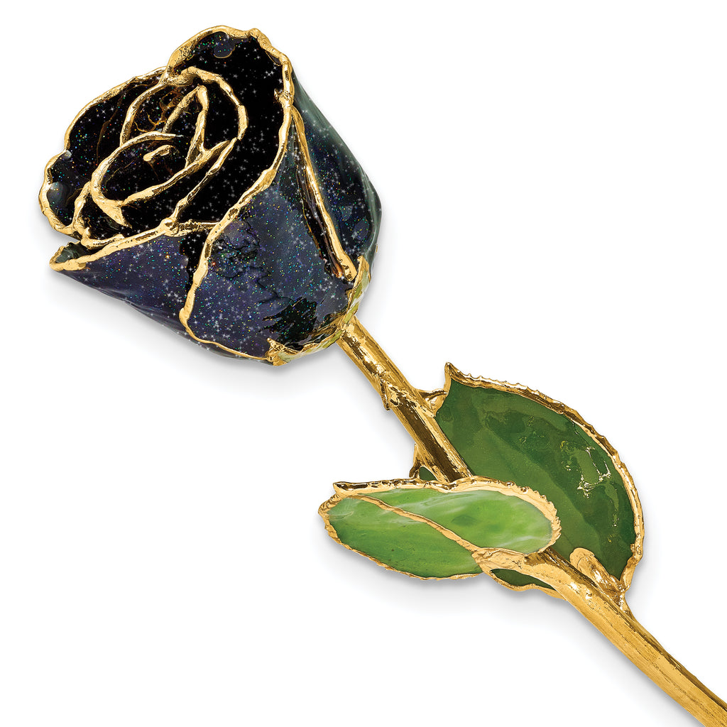 Black Lacquer Dipped Gold Trimmed with Glitter Real Rose
