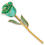 Monet Green Lacquer Dipped Gold Trimmed with Glitter Real Rose