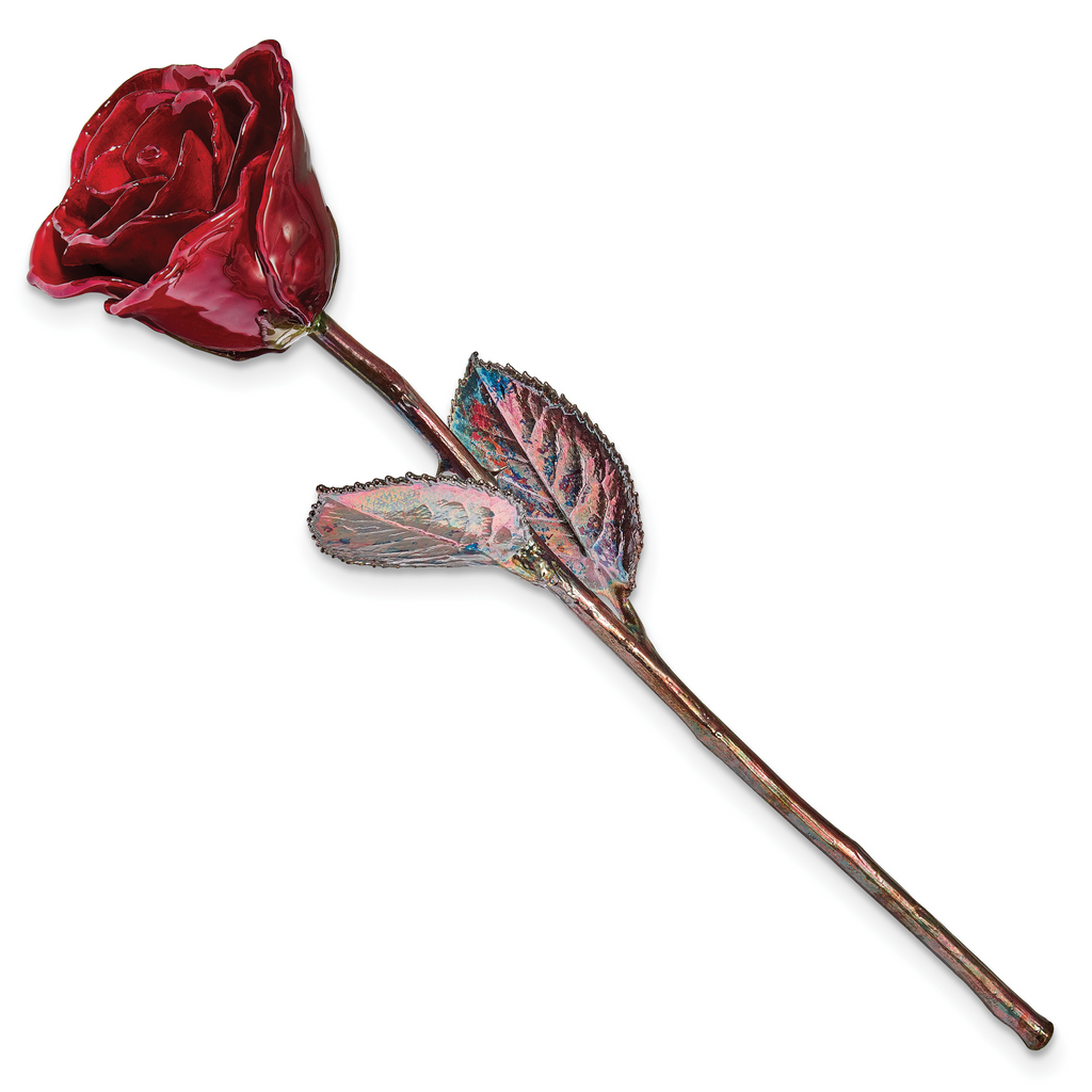 Burgundy Lacquer Dipped Copper Trimmed Real Rose