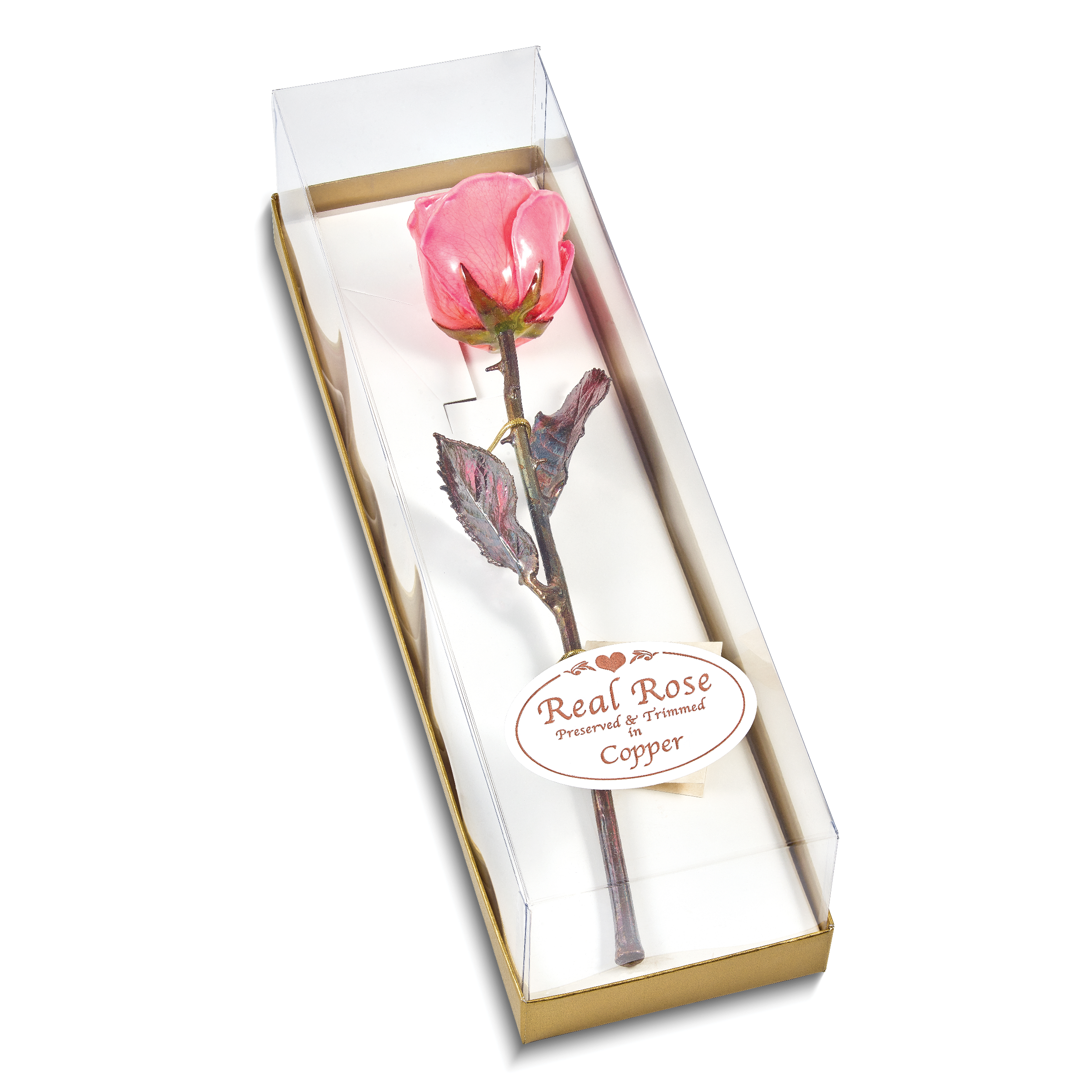 Pink Lacquer Dipped Copper Trimmed Real Rose