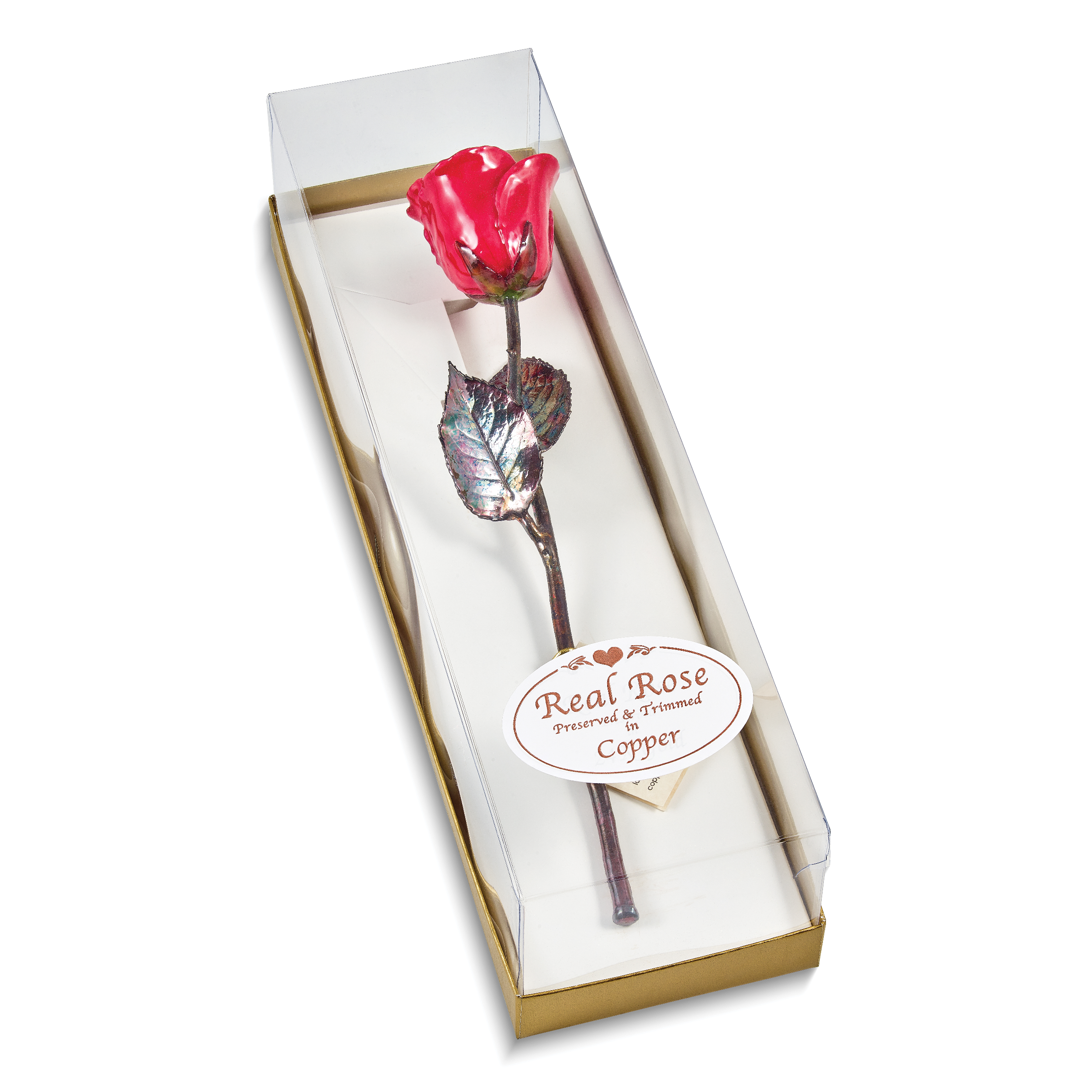 Red Lacquer Dipped Copper Trimmed Real Rose