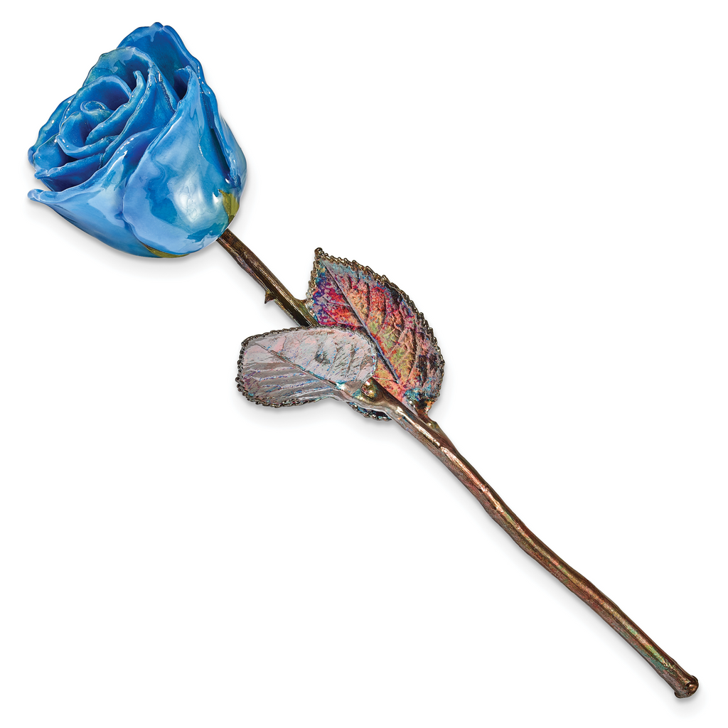 Navy Blue Lacquer Dipped Copper Trimmed Real Rose