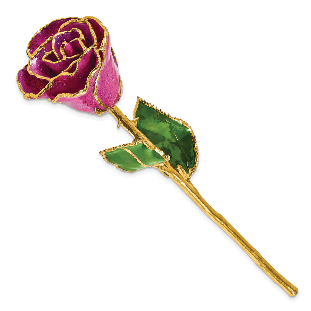 Lacquer Dipped Gold Trim Fuchsia Plum Rose with Lavender Sparkle