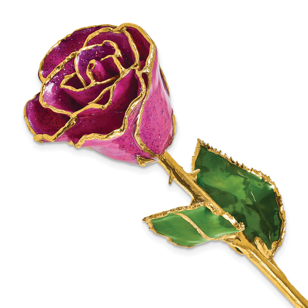 Lacquer Dipped Gold Trim Fuchsia Plum Rose with Lavender Sparkle
