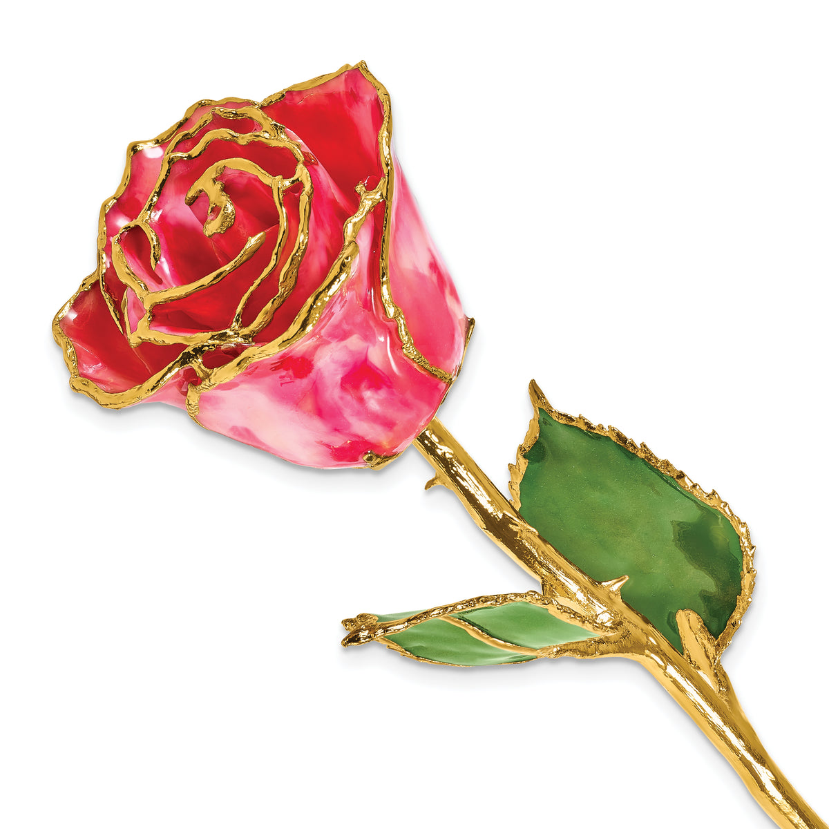 Lacquer Dipped Gold Trim July Birthstone Ruby Stone Rose