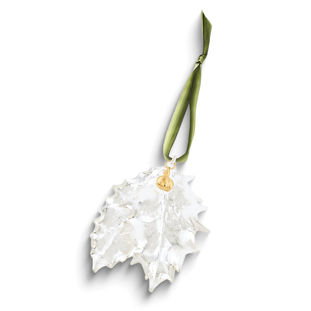 Silver Dipped Real Holly Leaves and 24k Dipped Real Berries Leaf Ornament