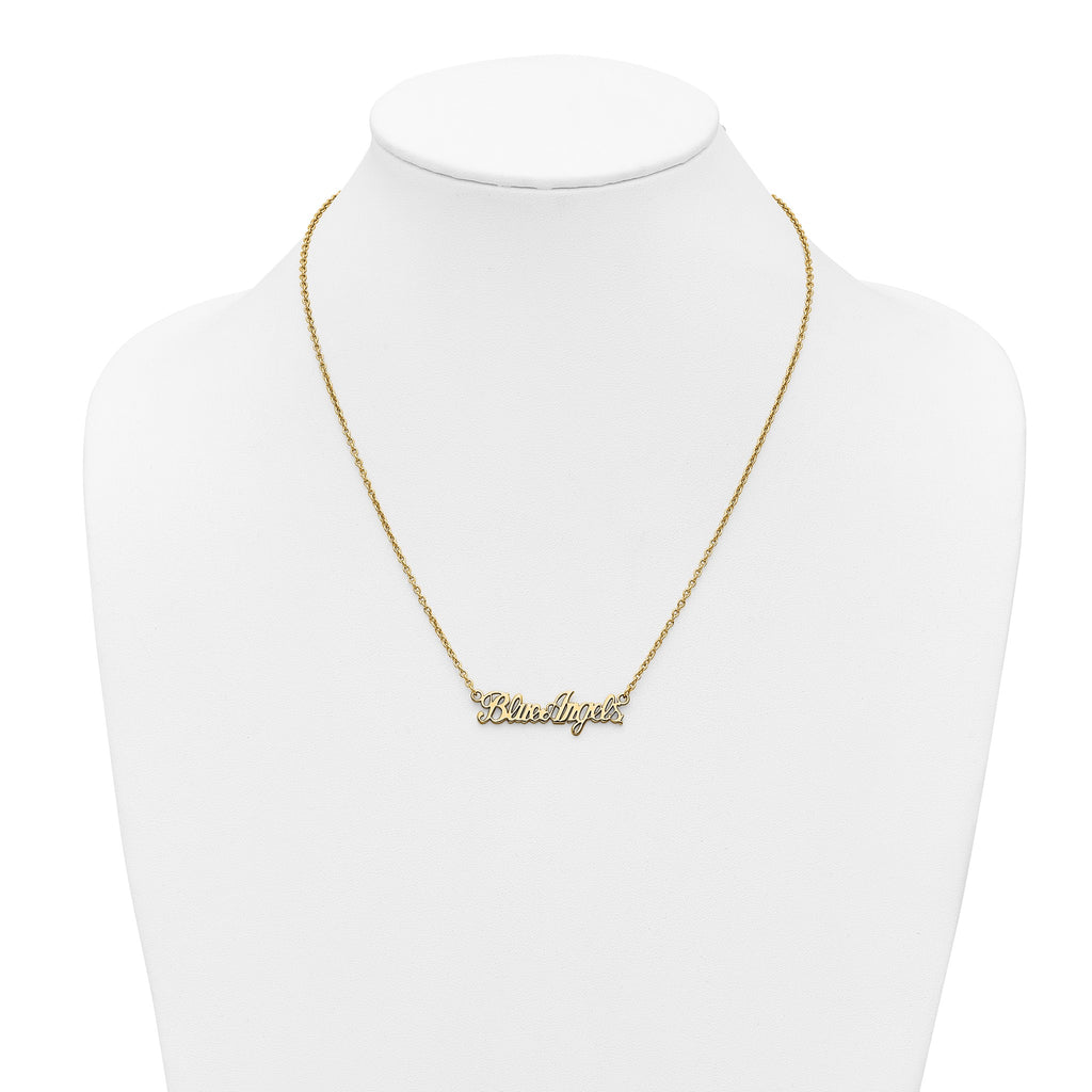 Blue Angels Script Bar Necklace in Gold-Plated Sterling Silver - Sophia Jewelers