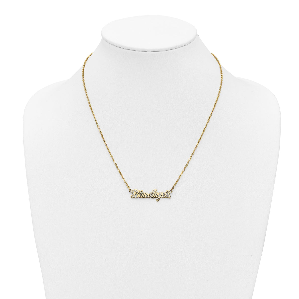 Blue Angels Script Bar Necklace in Gold-Plated Sterling Silver - Sophia Jewelers