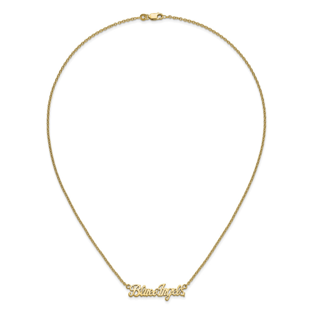 Blue Angels Script Bar Necklace in Gold-Plated Sterling Silver - Sophia Jewelers